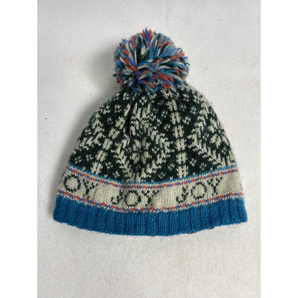 Après Ski French Knot Womens OS Blue Fair Isle Wool Fleece Lined Joy Pom Beanie